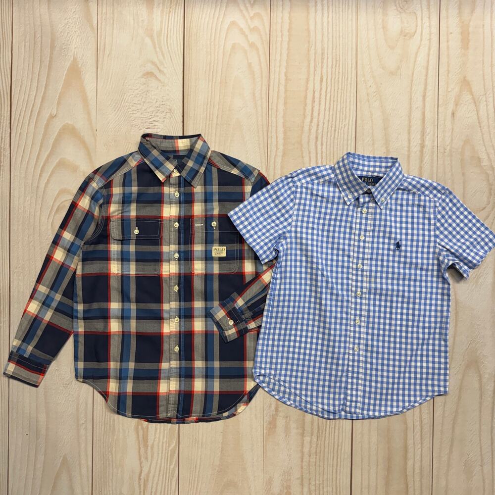Lot Of 2 Polo Ralph Lauren Boys Size S (8) Button-Down Sleeve Shirt Plaid